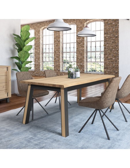 GARDEN - Table de séjour plateau chantourné 190 cm x100 cm avec 2 allonges 2x45 cm
