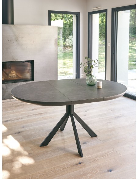 CONCEPT - Table ronde 1 allonge centrale papillon 40 cm plateau céramique