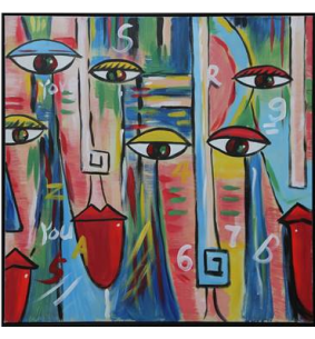 Peinture sur toile encadrée tète abstrait