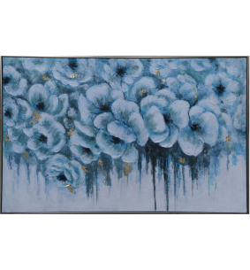 Toile encadrée fleur bleu or