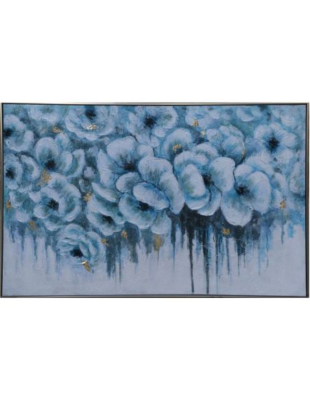 Toile encadrée fleur bleu or